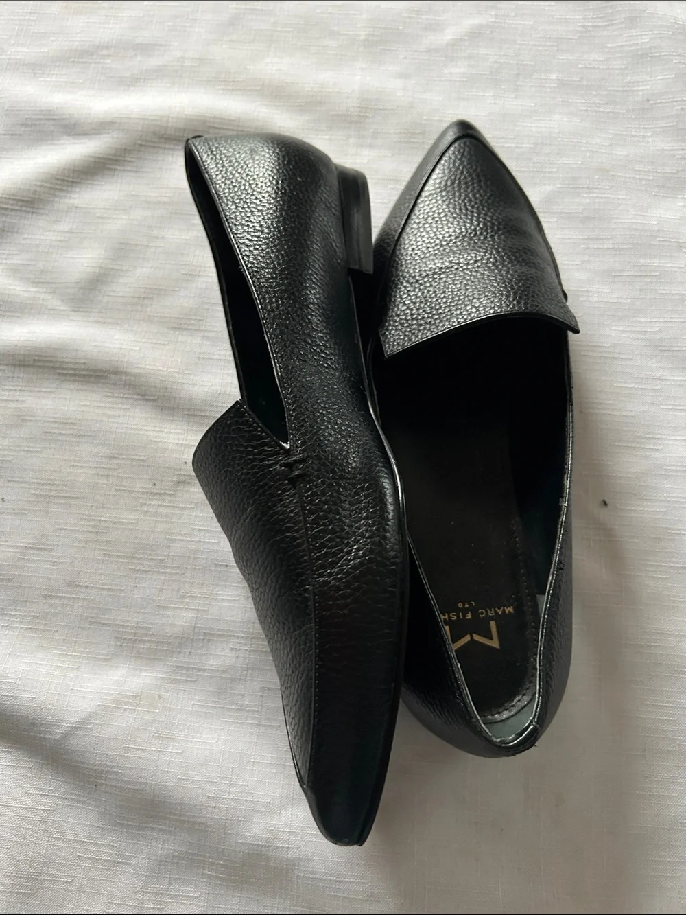 Marc Fisher Black Pointed Leather Slip-On Loafers